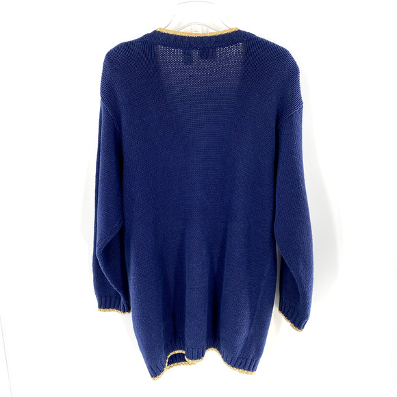 Vintage Jason Maxwell Compass Cardigan Sweater Sz M Blue Gold V-Neck Nautical - Picture 2 of 13